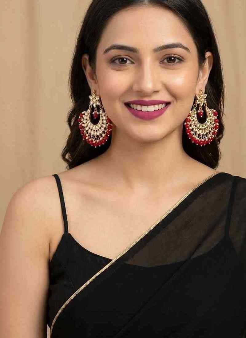 Red kundan chandbali earrings