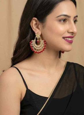 Red kundan chandbali earrings 4