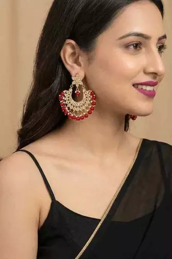Red kundan chandbali earrings