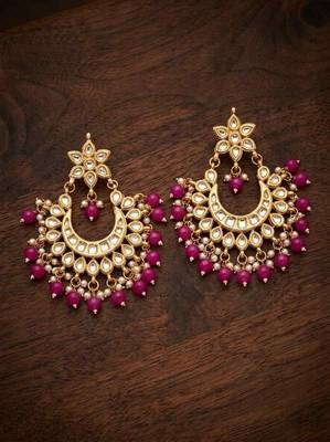 Hot pink kundan chandbali earrings 1