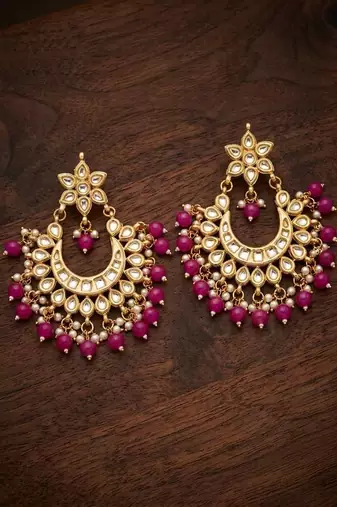 Hot pink kundan chandbali earrings