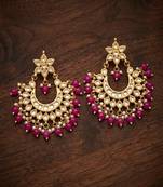 Hot pink kundan chandbali earrings