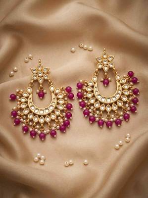 Hot pink kundan chandbali earrings 3
