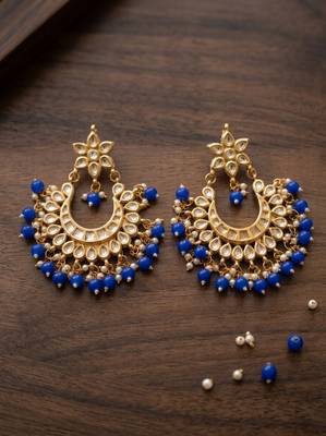 Blue kundan chandbali earrings 1