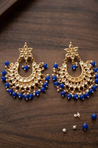 Blue kundan chandbali earrings