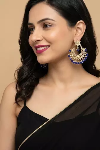 Blue kundan chandbali earrings