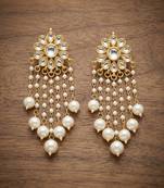 White pearl kundan tassle earrings