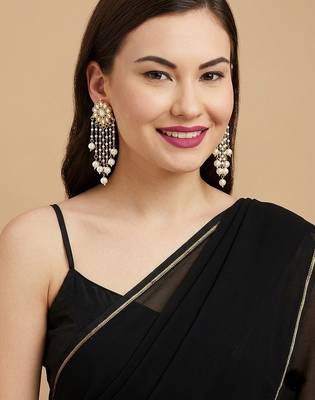 White pearl kundan tassle earrings 2