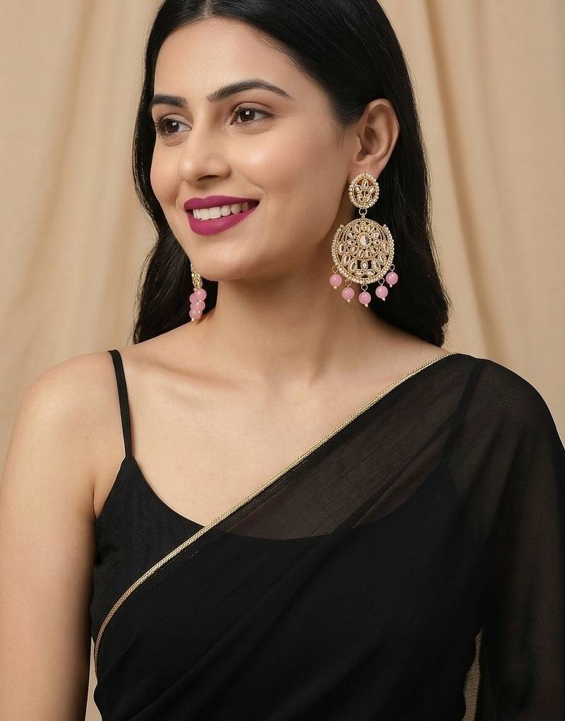 Light pink kundan earrings