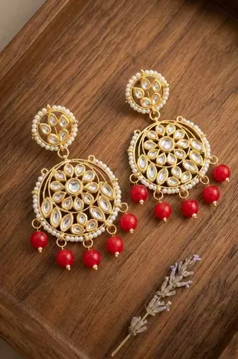 Red kundan earrings