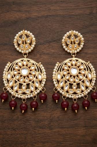 Maroon kundan earrings