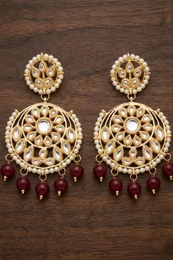 Maroon kundan earrings