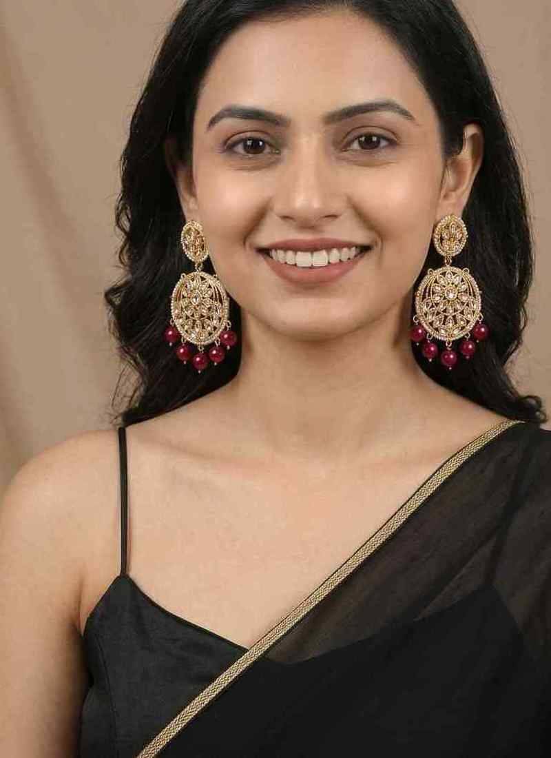 Maroon kundan earrings