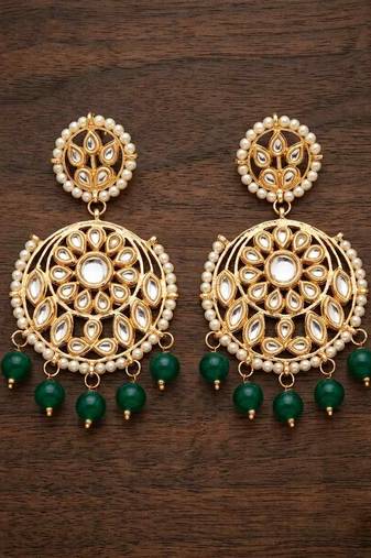 Green kundan earrings