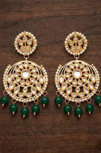 Green kundan earrings