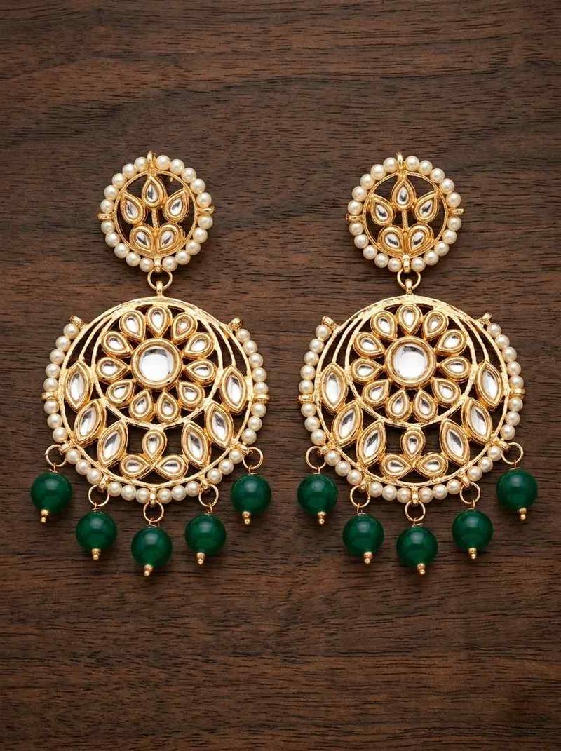 Green kundan earrings