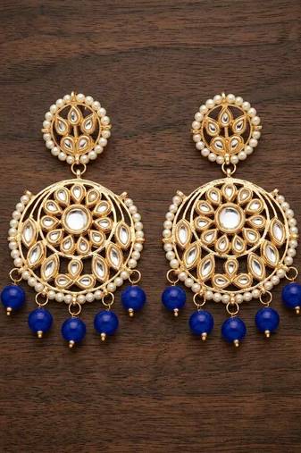 Blue kundan earrings