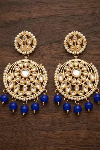 Blue kundan earrings