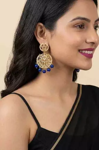 Blue kundan earrings