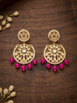 Hot pink kundan earrings 1