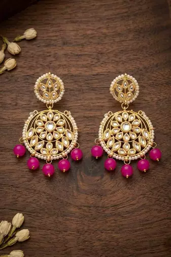 Hot pink kundan earrings
