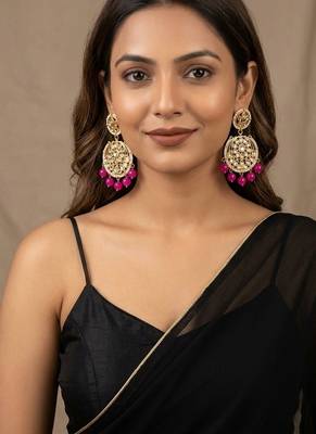 Hot pink kundan earrings 2