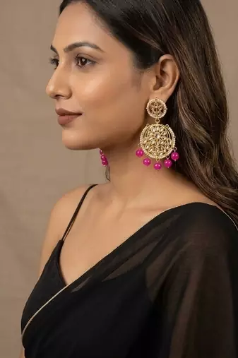 Hot pink kundan earrings