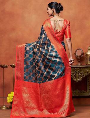 Teal woven design zari banarasi saree 2