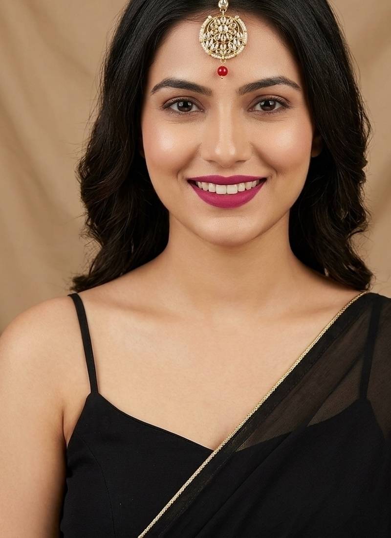 Red kundan maangtika