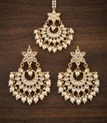 Kundan bridal chandbali earrings with maangtika set