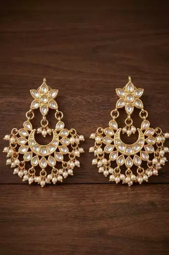 Kundan bridal chandbali earrings with maangtika set