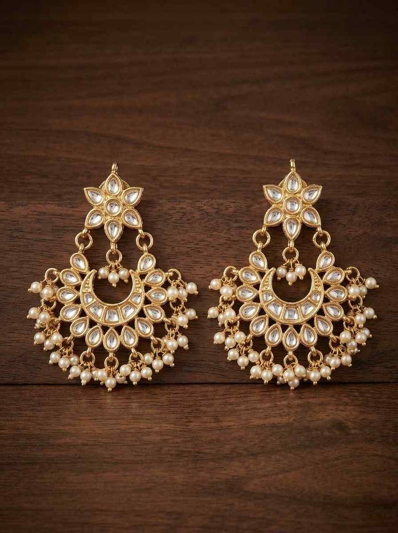 Kundan bridal chandbali earrings with maangtika set