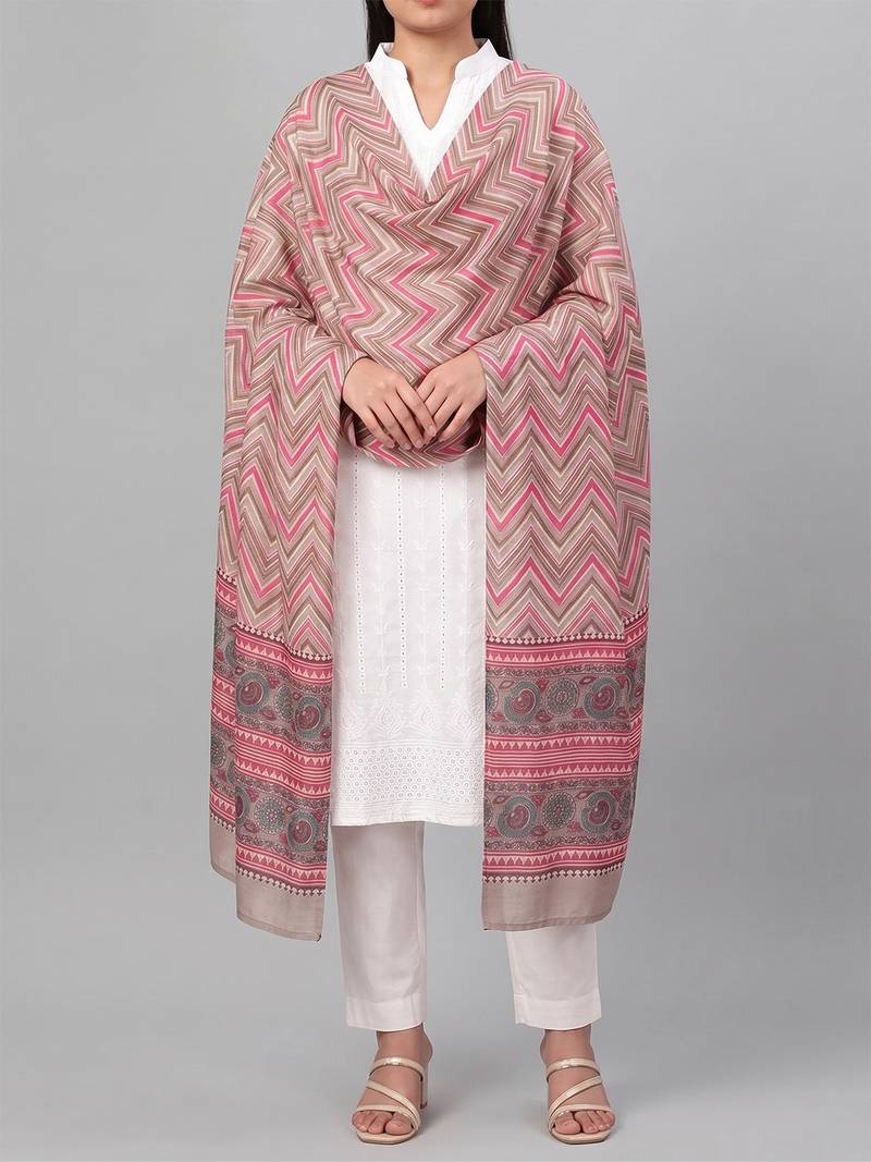 Women's multicolor cotton blend chevron printed dupatta | stylish ethnic wear scarf for women
