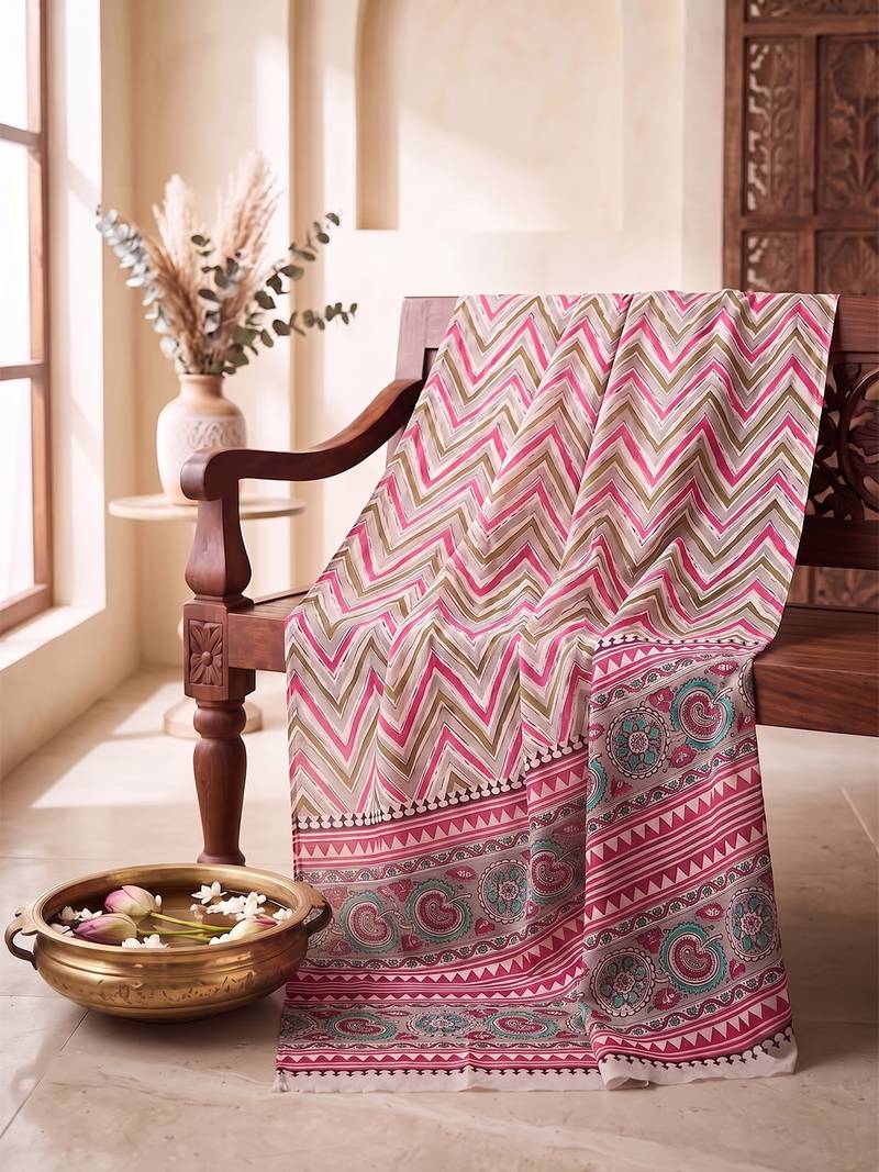 Women's multicolor cotton blend chevron printed dupatta | stylish ethnic wear scarf for women