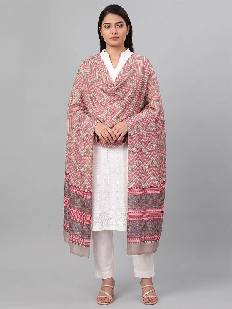 Women's multicolor cotton blend chevron printed dupatta | stylish ethnic wear scarf for women