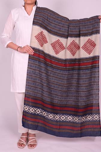 Women's blue cotton blend geometric printed dupatta | stylish ethnic wear scarf for women | traditional & festive wear