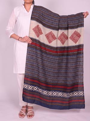 Women's blue cotton blend geometric printed dupatta | stylish ethnic wear scarf for women | traditional & festive wear 1