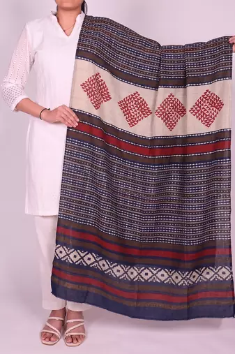 Women's blue cotton blend geometric printed dupatta | stylish ethnic wear scarf for women | traditional & festive wear