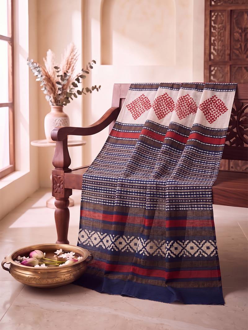 Women's blue cotton blend geometric printed dupatta | stylish ethnic wear scarf for women | traditional & festive wear