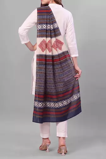 Women's blue cotton blend geometric printed dupatta | stylish ethnic wear scarf for women | traditional & festive wear
