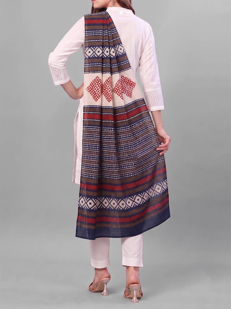 Women's blue cotton blend geometric printed dupatta | stylish ethnic wear scarf for women | traditional & festive wear