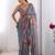 Grey floral printed beads and stones saree with blouse