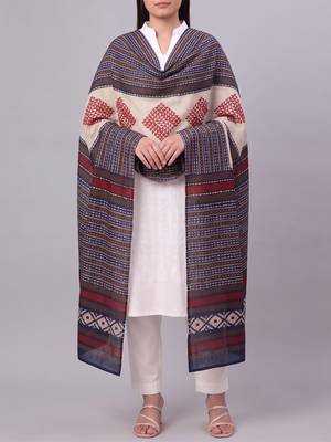 Women's blue cotton blend geometric printed dupatta | stylish ethnic wear scarf for women | traditional & festive wear 4