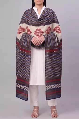 Women's blue cotton blend geometric printed dupatta | stylish ethnic wear scarf for women | traditional & festive wear