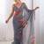 Grey floral printed beads and stones saree with blouse