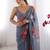 Grey floral printed beads and stones saree with blouse