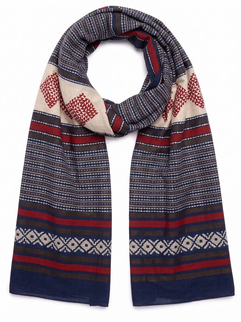 Women's blue cotton blend geometric printed dupatta | stylish ethnic wear scarf for women | traditional & festive wear