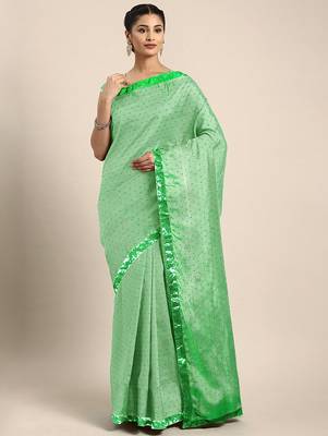 Green geometric embroidered sequinned saree 1