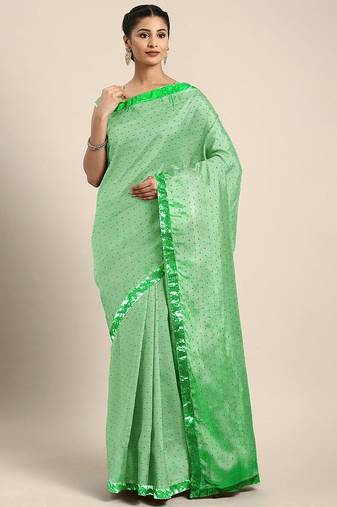 Green geometric embroidered sequinned saree