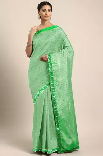 Green geometric embroidered sequinned saree